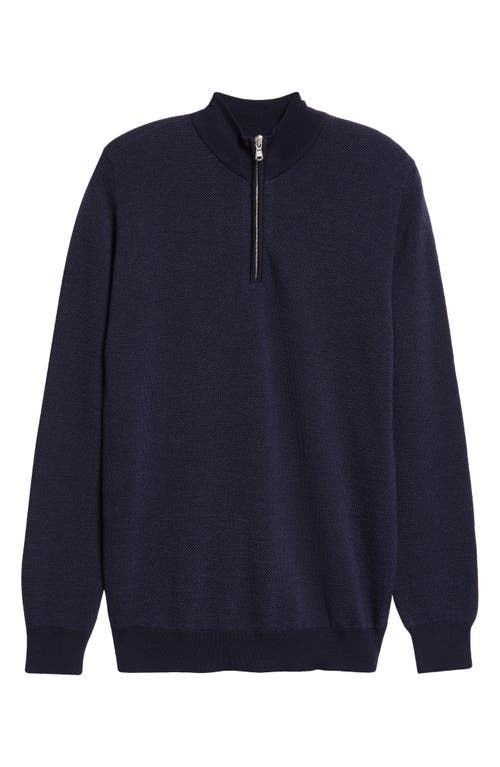 Shop Sunspel Honeycomb Merino Wool Half Zip Sweater In Light Navy