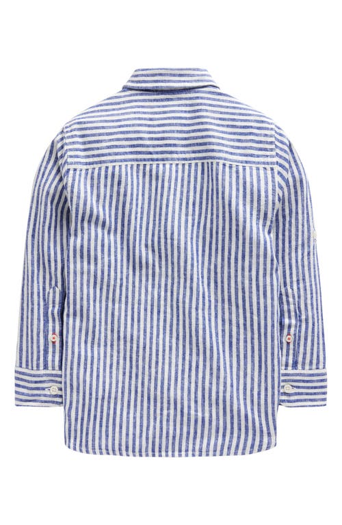 Shop Mini Boden Kids' Stripe Linen & Cotton Button-up Shirt In College Navy/ivory Stripe