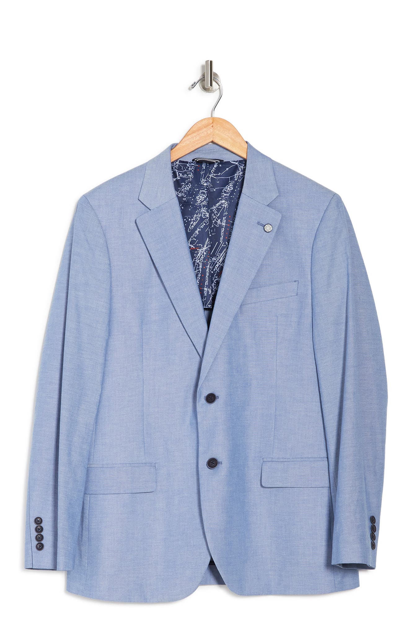 Nautica Blue Chambray Two Button Notch Lapel Stretch Cotton Sport Coat