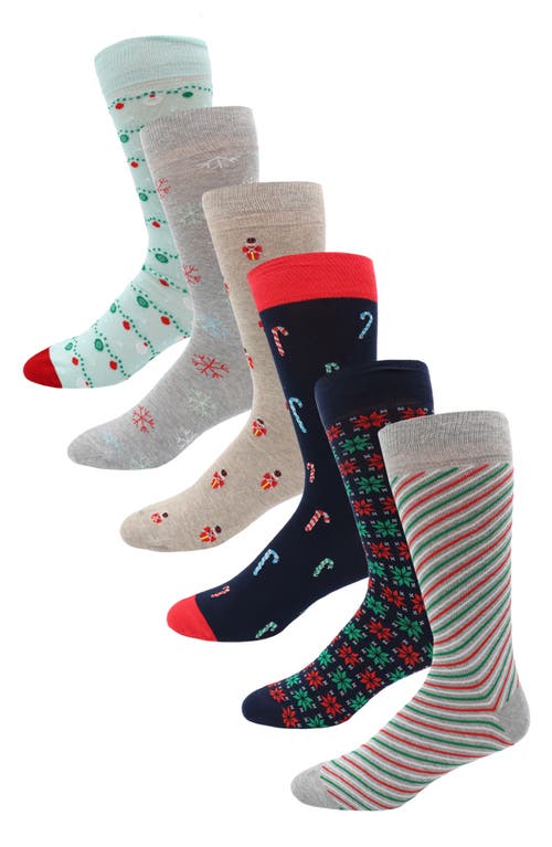 Lorenzo Uomo Assorted 6-Pack Holiday Dress Socks Gift Box in Fire Red