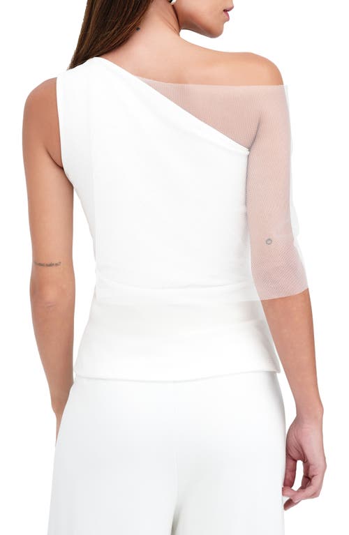 Marcella Zinnia Mixed Media Layered One-shoulder Top In Off White