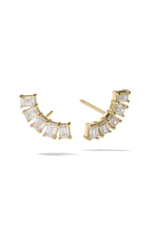 Emerald Cut Diamond Curve Stud Earrings in Yellow Gold