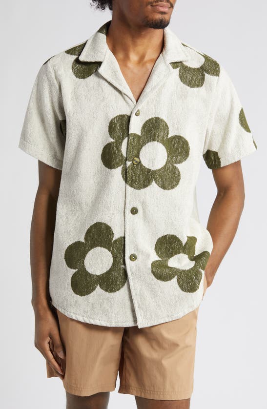 Shop Oas Meadow Terry Cloth Camp Shirt In Green