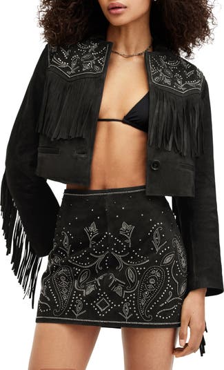 Corinna Embellished Fringe Suede Crop Jacket