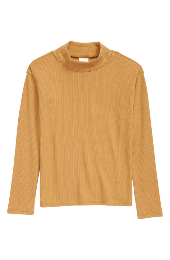 Open Edit Kids' Ribbed Mock Neck Top In Tan Cinnamon
