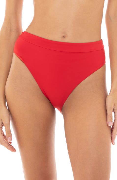 Greca Border High Waist Bikini Bottoms Red