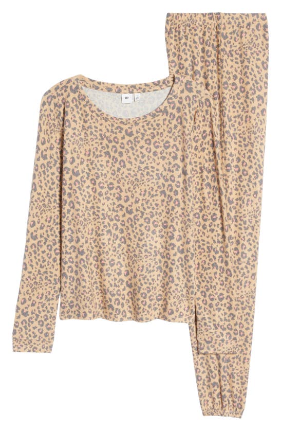 Bp. Comfy Print Brushed Knit Pajamas In Tan Root Leopard