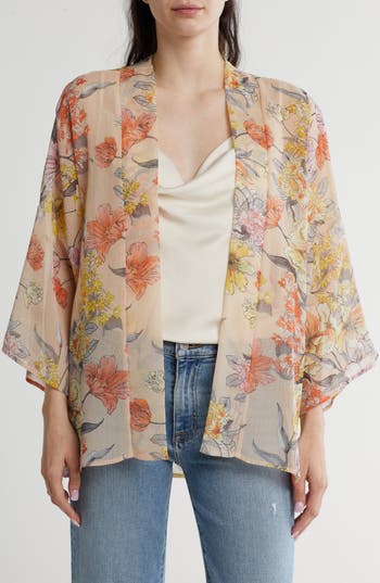 Shop Renee C Floral Print Chiffon Overlay In Blush