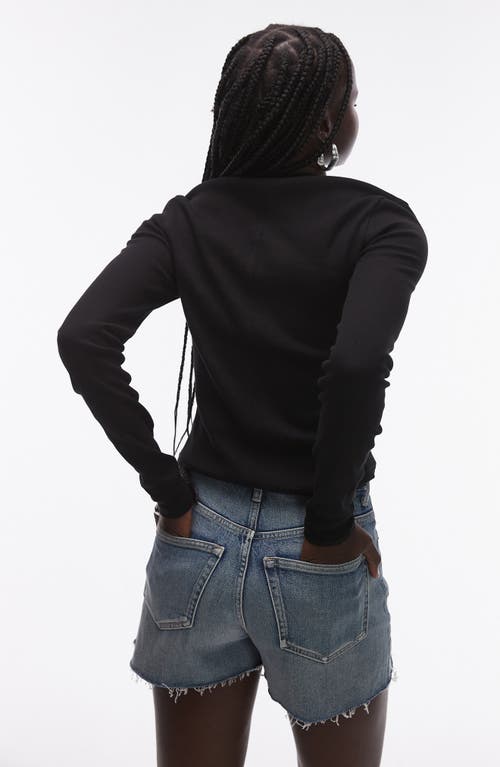 Shop Topshop Long Sleeve Cotton Top In Black