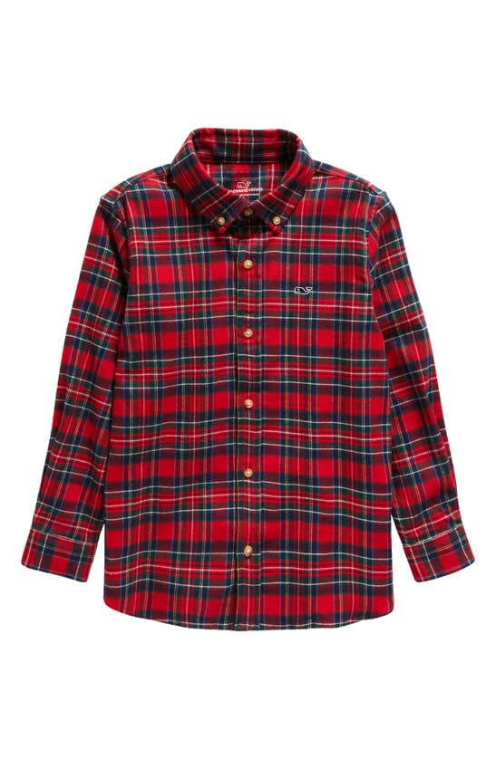 Vineyard Vines Kids' Check Stretch Cotton Flannel Button-down Shirt In Red Velvet 2