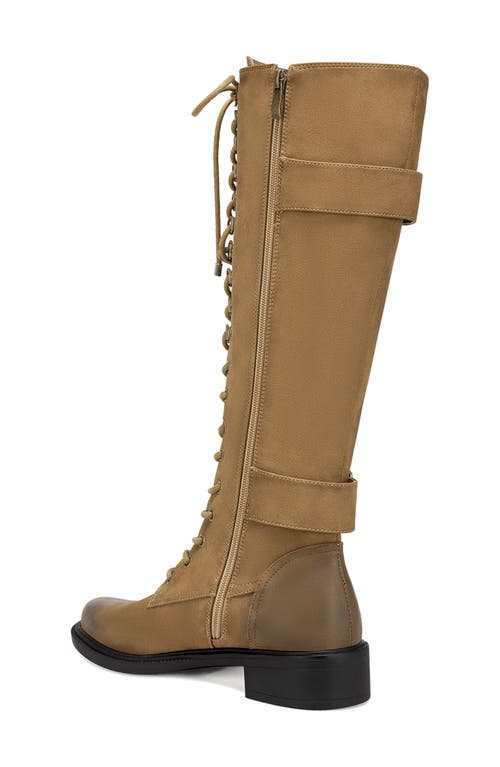 Azalea Wang Emmott Water Resistant Lace-up Knee High Boot In Taupe