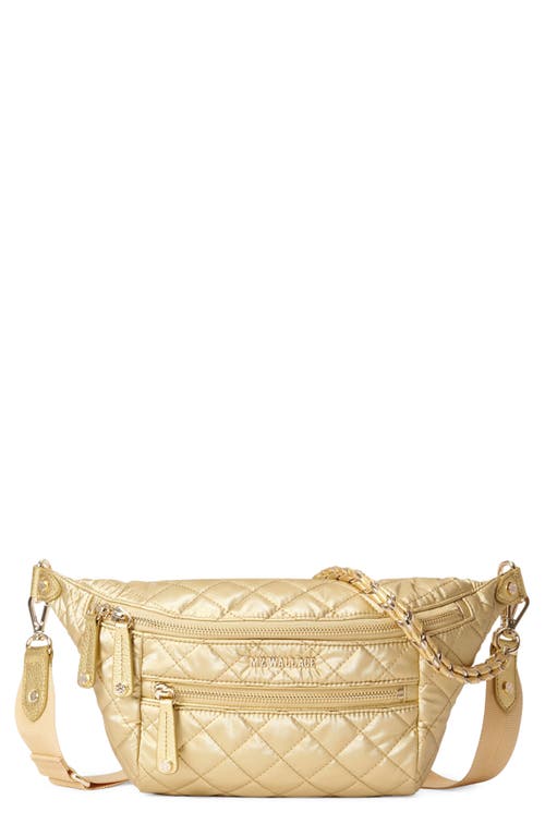 Small Crosby Quilted Nylon Convertible Sling Bag in Light Gold Pearl Metallic