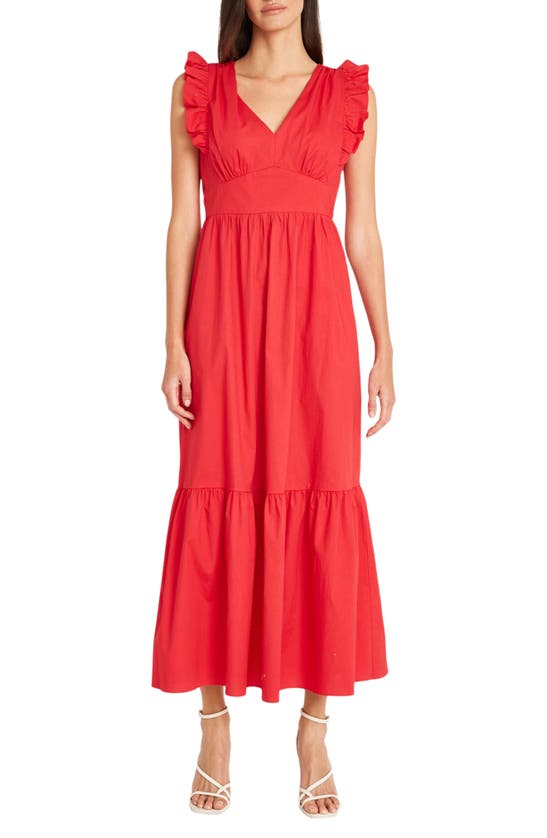 Shop Maggy London V-neck Sleeveless Solid Maxi Dress In Tomato Puree