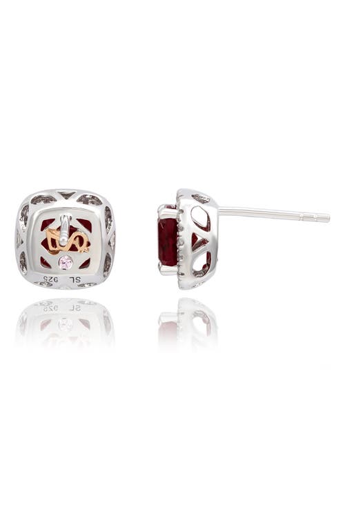 Suzy Levian White Sterling Silver Cushion Cut White Cubic Zirconia Halo Studs In Metallic