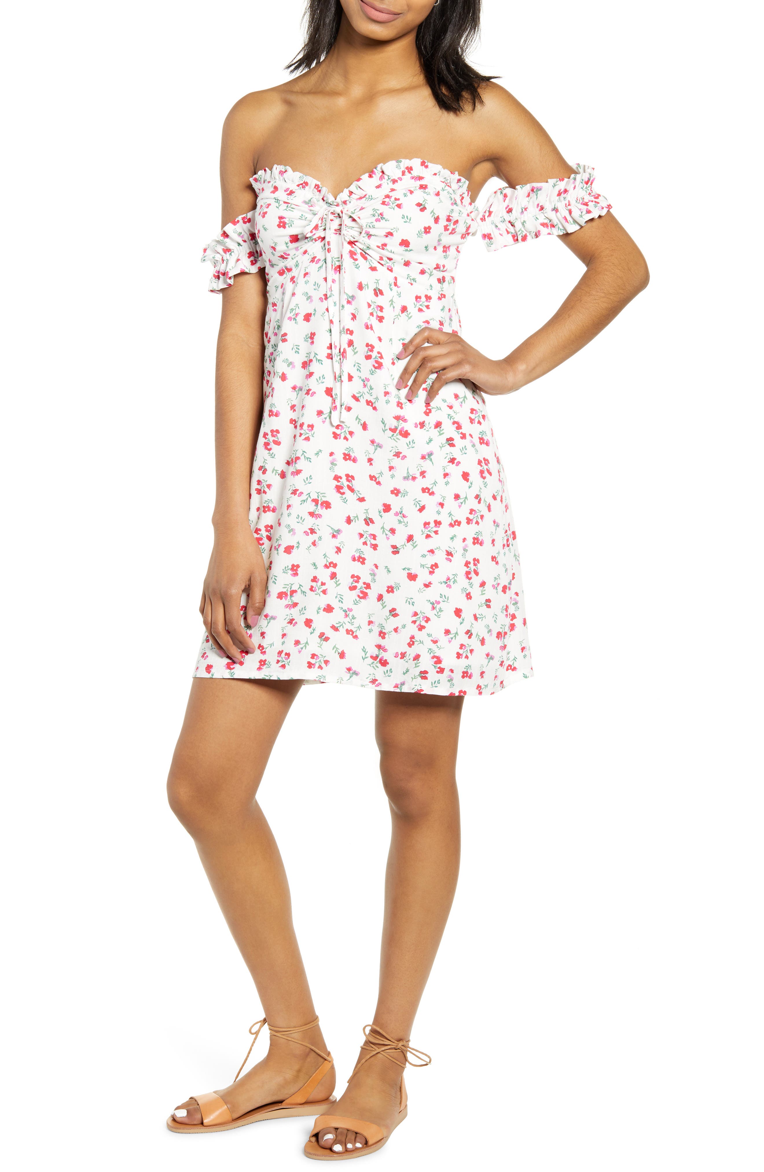 Minkpink Burma Bloom Off The Shoulder Minidress, White