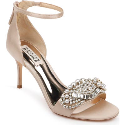 Badgley Mischka Odalis Embellished Ankle Strap Sandal, Beige