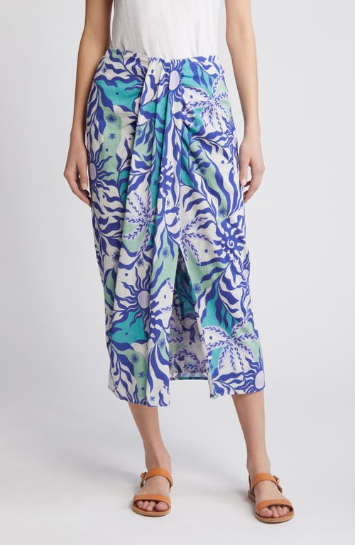 Shop Xirena Xírena Celia Printed Cotton Midi Skirt In Stellar Blue Helios