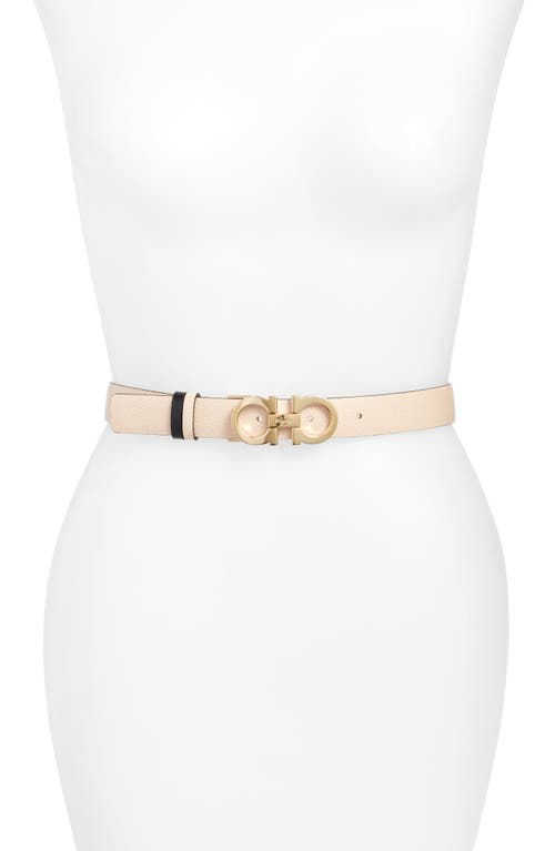 Shop Ferragamo Reversible Gancini Calfskin Leather Belt In Macadamia/nero