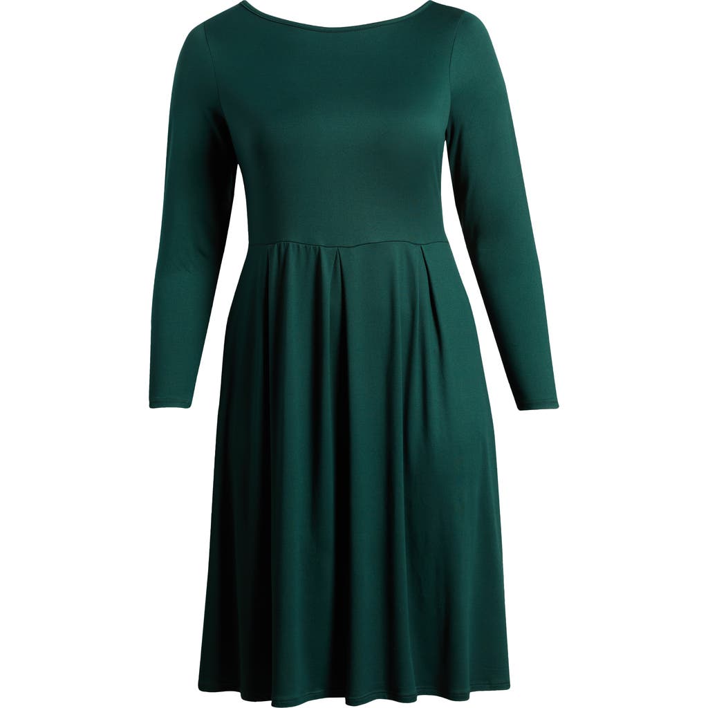 24seven Comfort Apparel Maternity Midi Length Fit And Flare Pocket Dress In Hunter