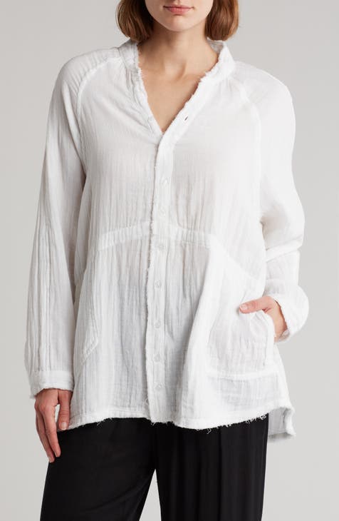 Gauze Cover-Up Button-Up Shirt