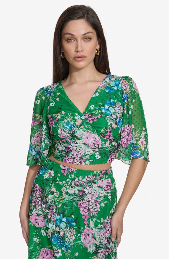 Shop Kensie Floral Clip Dot Chiffon Two-piece Dress In Green Multi