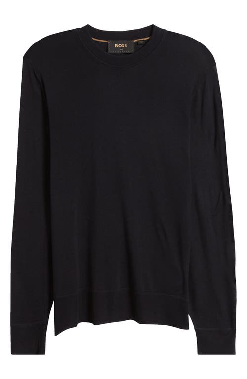 BOSS Ottano Silk Crewneck Sweater Dark Blue at Nordstrom,