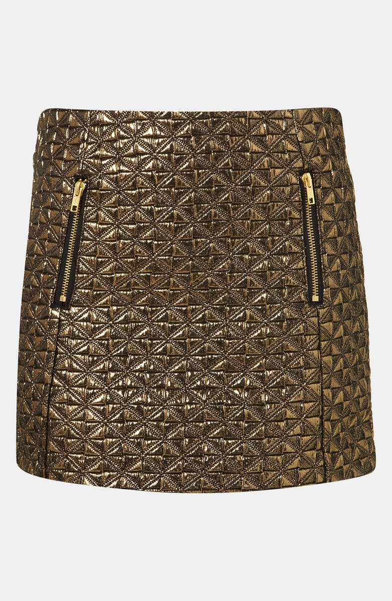 TOPSHOP Metallic Jacquard Miniskirt, Main, color, Gold