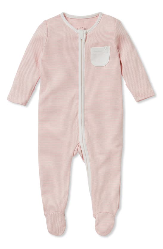 Shop Mori Clever Zip Footie In Blush Stripe