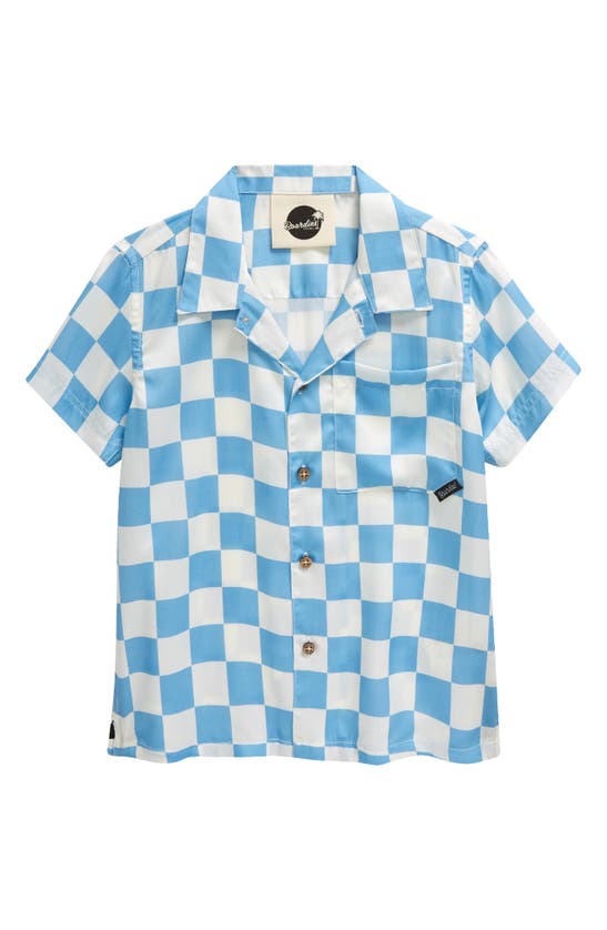 Boardies Kids' Mojo Checkerborad Short Sleeve Button-up Camp Shirt In Blue/ Cream