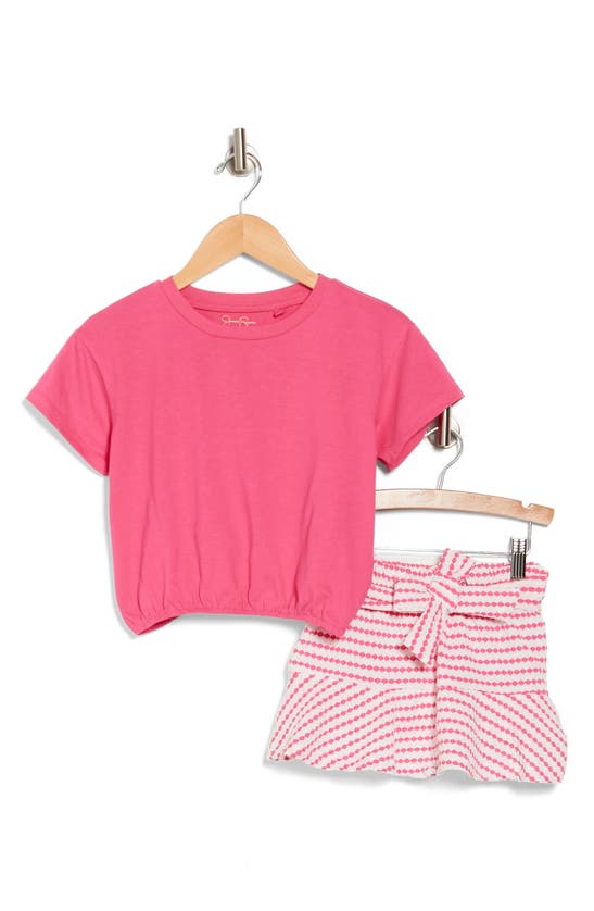 Jessica Simpson Kids' Short Sleeve Top & Print Skirt Set In Pink