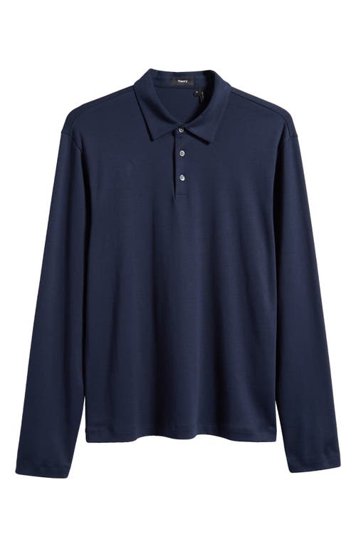 Shop Theory Long Sleeve Cotton Polo In Baltic