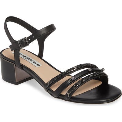 Karl Lagerfeld Paris Tori Imitation Pearl Sandal, Black