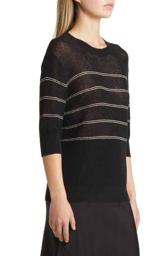 Max Mara Calamo Striped Linen Blend Knit T-shirt In Black
