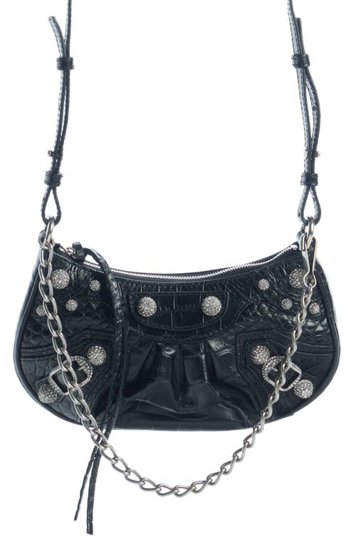 Balenciaga Cagole Mini Croc Embossed Leather Chain Strap Bag in Black at Nordstrom