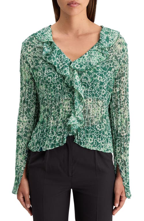 Scotch & Soda Ruffle Pleated Top In Shibori Floral Green