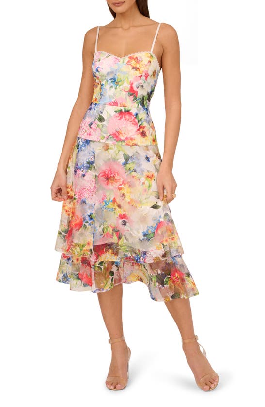Shop Adrianna Papell Floral Embroidered Midi Sundress In Ivory Multi