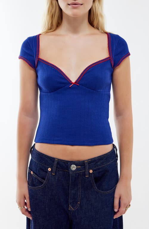 Shop Bdg Urban Outfitters Sunny Pointelle Stitch Top In Navy/red