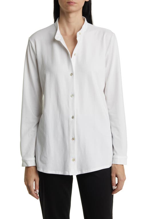 Eileen Fisher Band Collar Jersey Button-Up Shirt in White at Nordstrom, Size X-Large