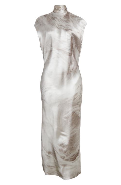 Shop Brandon Maxwell Evie Split Mock Neck Cap Sleeve Silk Midi Dress In Striations