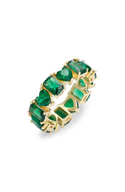 Shymi Heart & Emerald Cubic Zirconia Eternity Ring In Gold/green