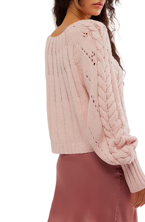 Shop Free People Sandre Cable Stitch Pullover Sweater In Pink Lotus