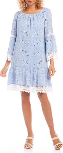 Karen Kane Mixed Lace Cotton Eyelet Shift Dress | Nordstrom