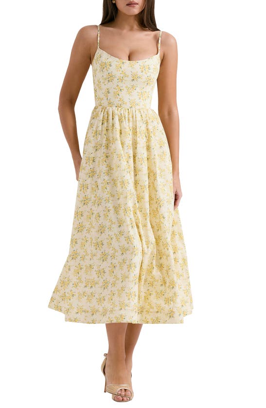 House Of Cb Lolita Fit & Flare Midi Sundress In Yellow Floral Print