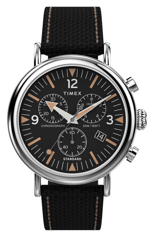 Shop Timex ® Standard Chronograph Leather Strap Watch, 41mm In Silver/black/black