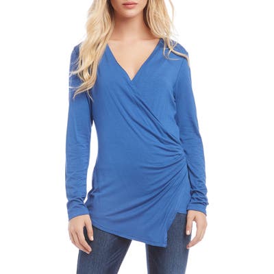 Karen Kane Asymmetrical Long Sleeve Wrap Front Top, Blue