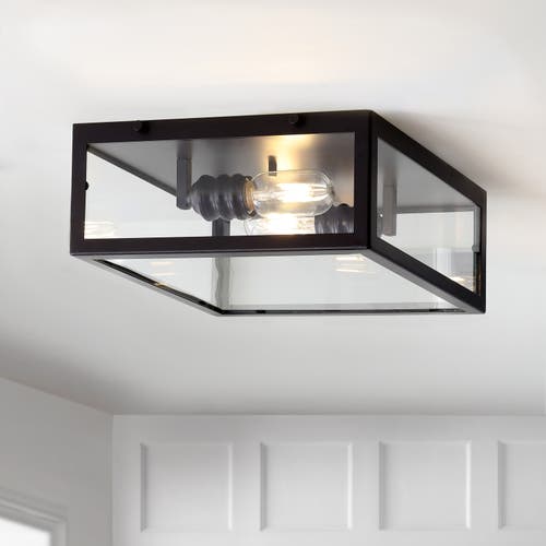 JONATHAN Y JONATHAN Y GRAYSON 2-LIGHT BOHEMIAN FARMHOUSE IRON/GLASS LED FLUSH MOUNT 