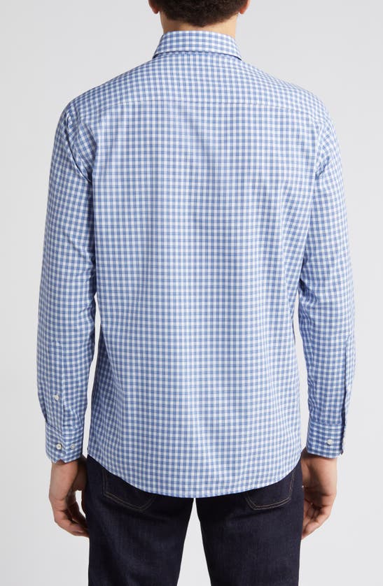 Shop Peter Millar Crown Crafted Cole Check Performance Button-down Shirt In Cascade Blue