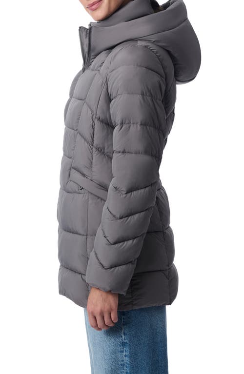 Shop Bernardo Hooded Puffer Jacket With Bib In Pewter