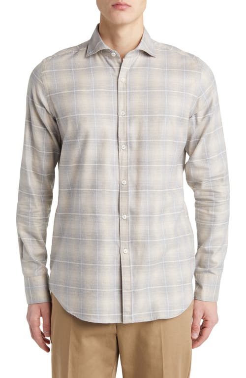 Canali Plaid Button-Up Sport Shirt in Beige 