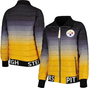 THE WILD COLLECTIVE Women's The Wild Collective Black/Gold Pittsburgh  Steelers Color Block Full-Zip Puffer Jacket